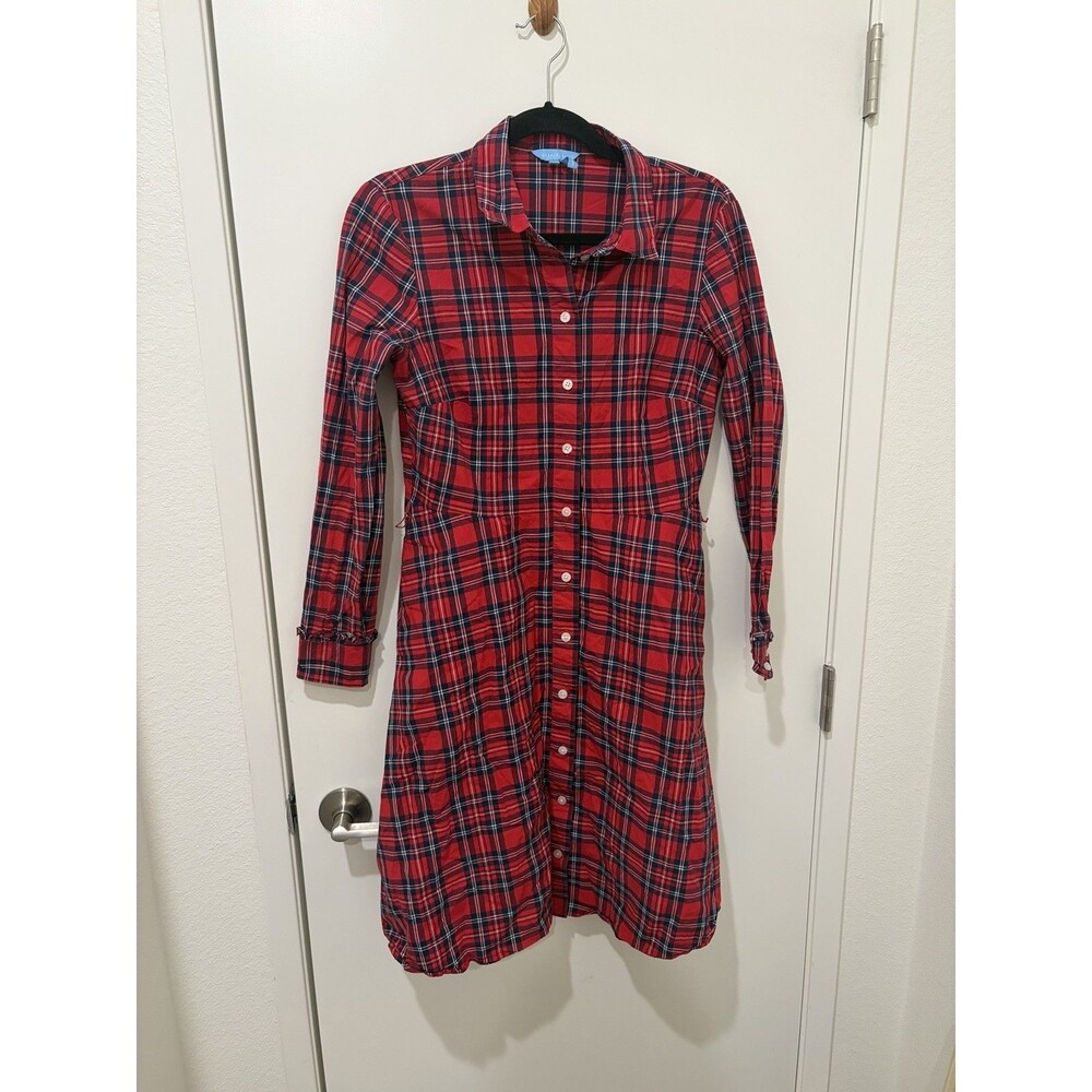 Draper James Red Plaid Long Sleeve Shift Dress Womens Size 6 Missing Belt